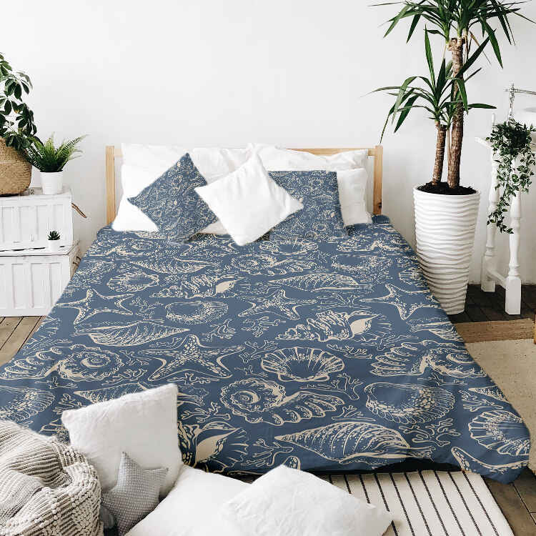 Original Therapiedecke - Ensemble de literie en coton Bleu avec coquillages