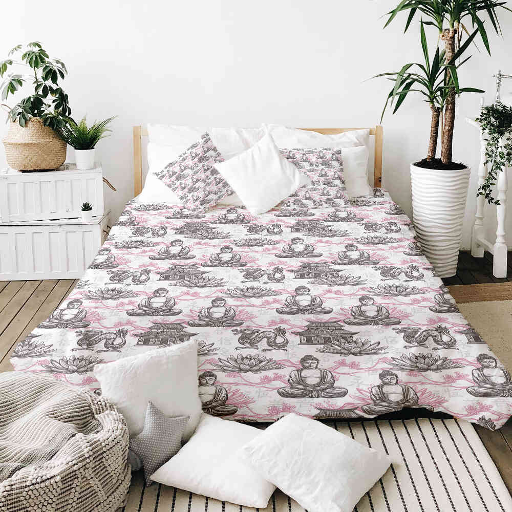 Couverture thérapeutique originale - Housse en coton avec Bouddha rose