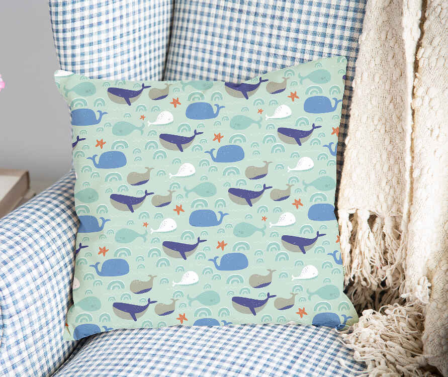 Coussin de santé vert avec des baleines