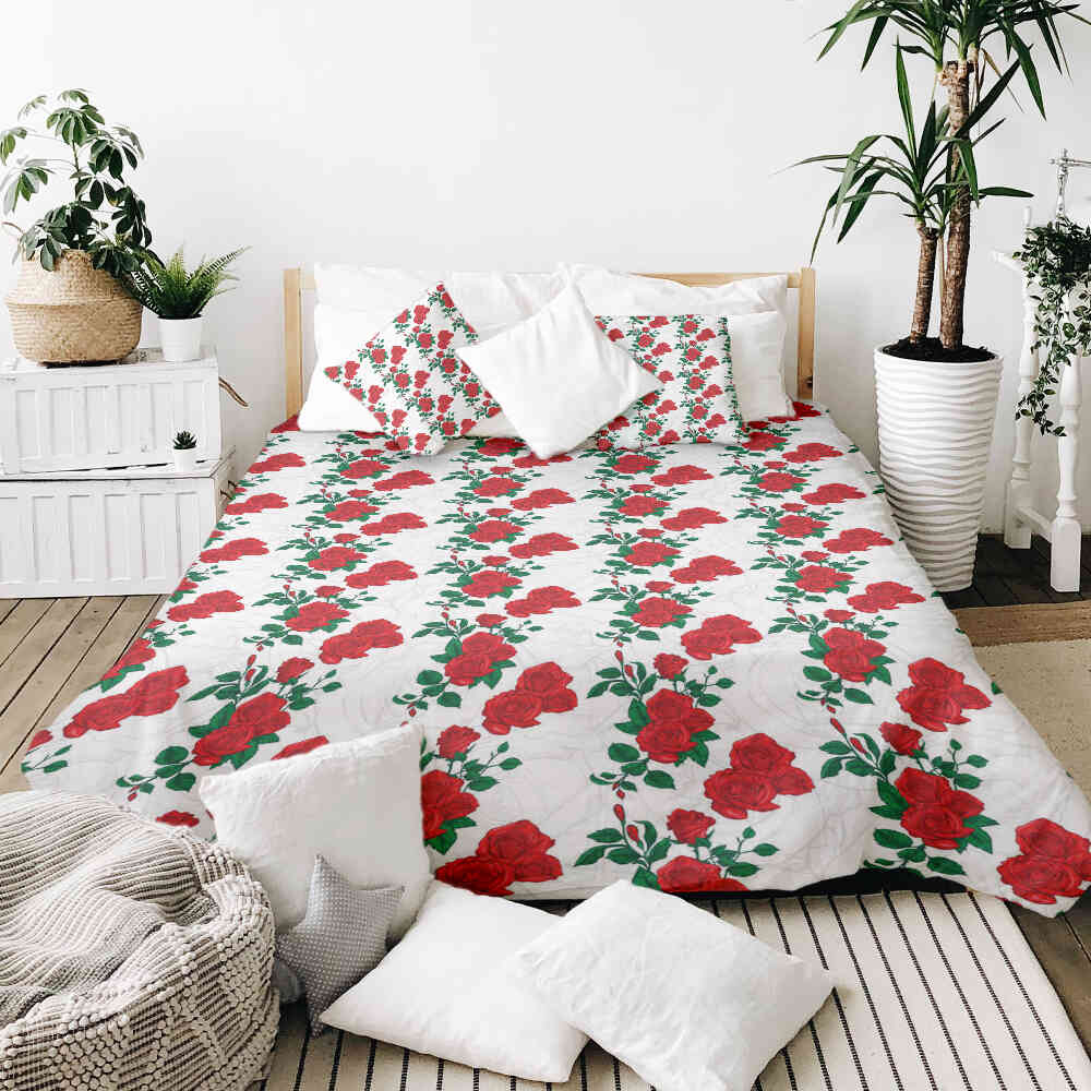 Couverture thérapeutique originale - Housse en coton blanc avec buisson de roses