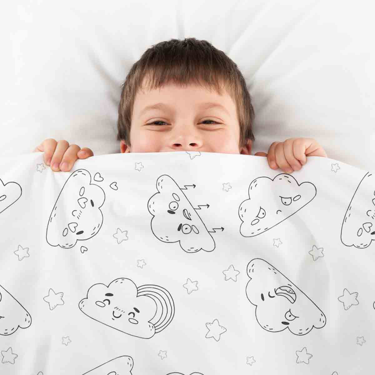 Couverture thérapeutique originale - Housse en coton blanche avec des nuages amusants