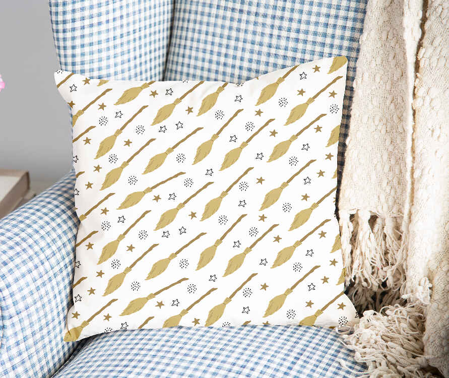 Coussin de santé blanc avec le balai de Harry