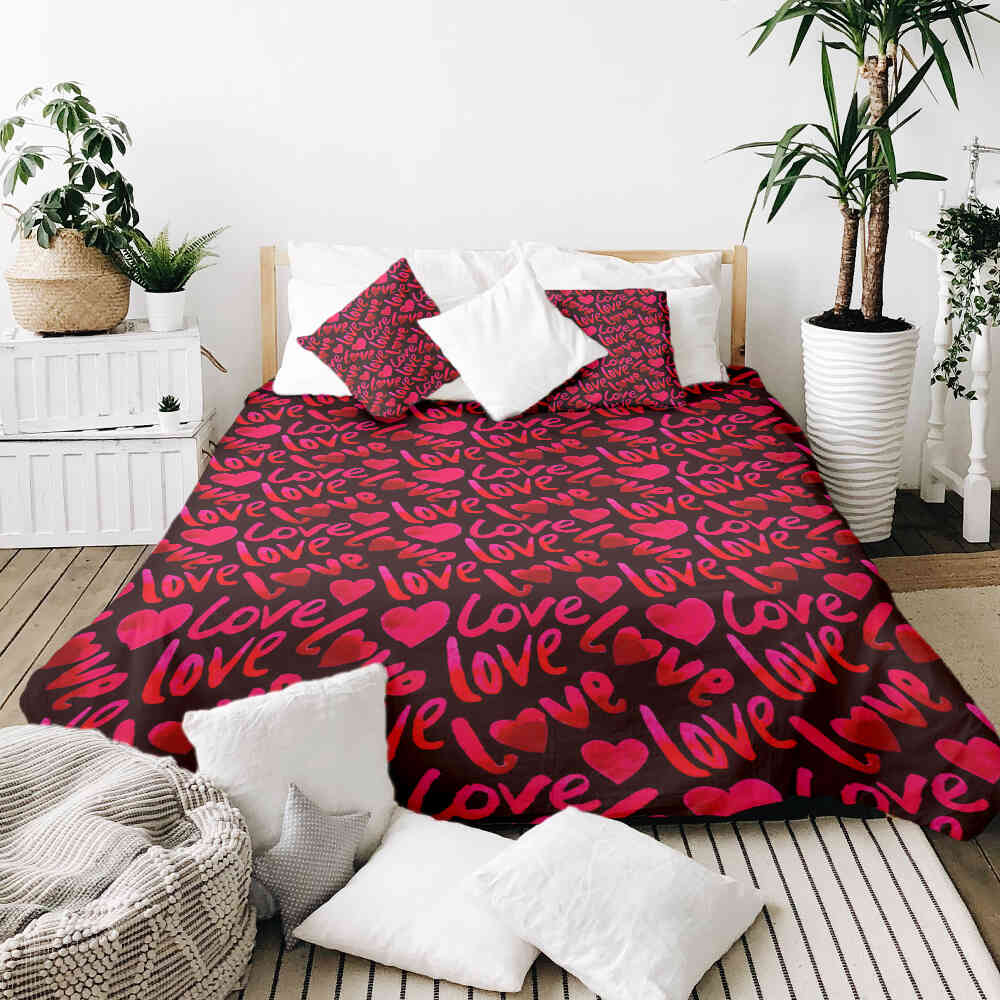 Original Therapiedecke - Ensemble de literie en coton Noir avec inscription Love