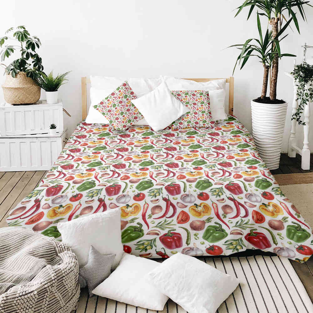 Couverture Thérapeutique Originale TD - Ensemble de Literie en Coton avec Légumes