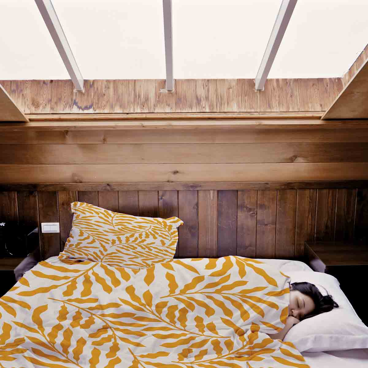 Couverture thérapeutique originale - Housse en coton avec branches jaunes