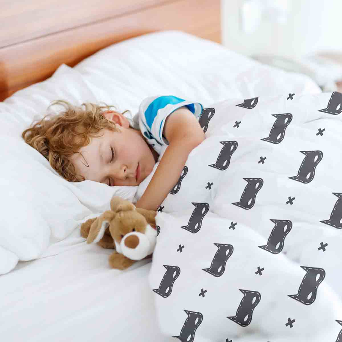 Couverture thérapeutique originale - Housse en coton blanc avec masque de chat