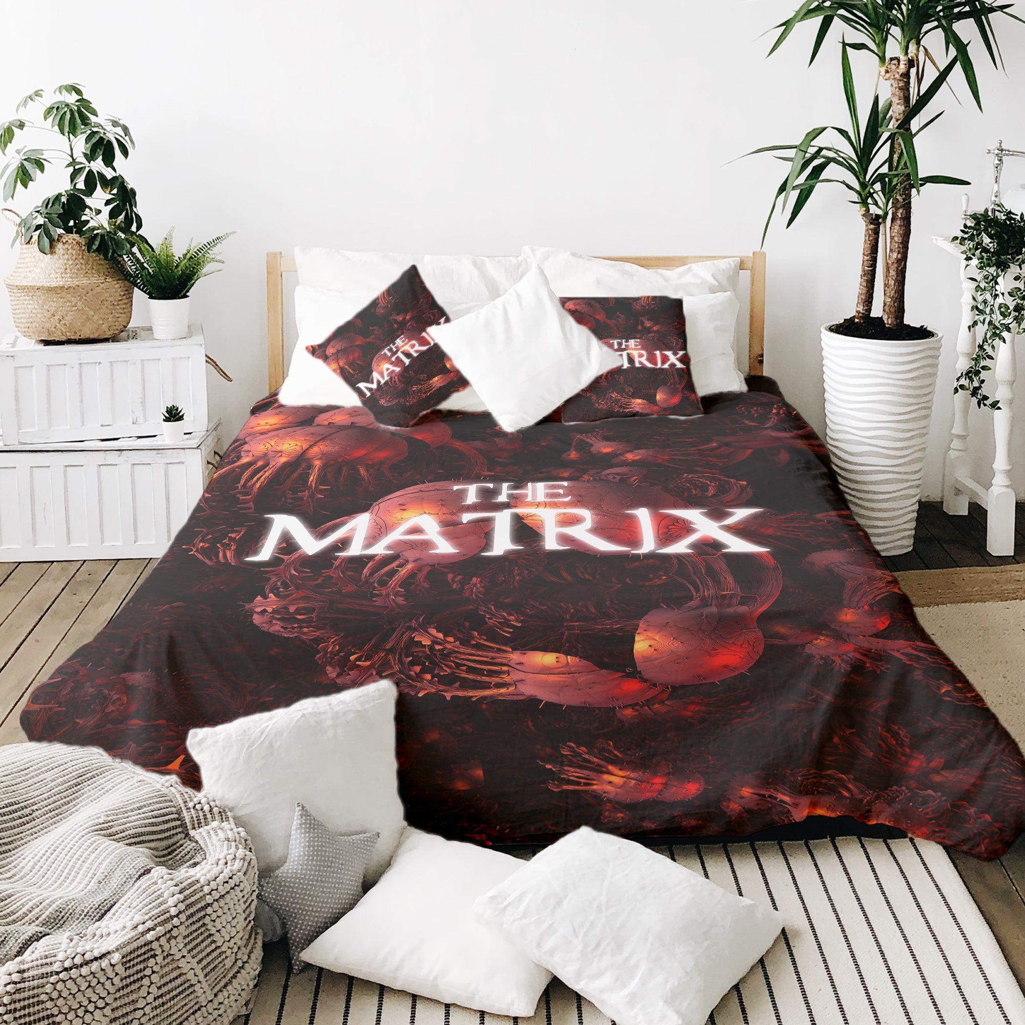 Couverture Thérapeutique Originale TD - Ensemble de Literie en Coton Rouge Inscription The Matrix