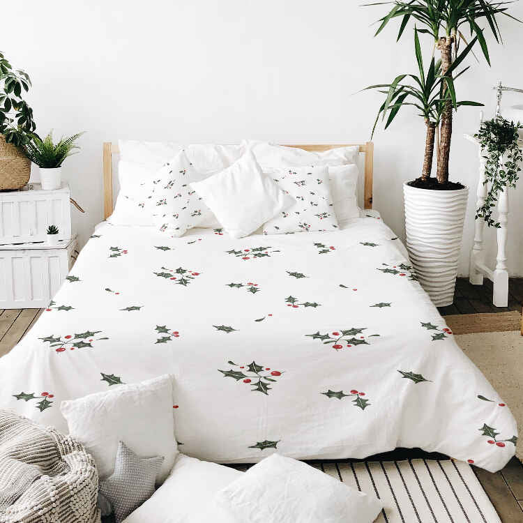 Original Therapiedecke - Ensemble de literie en coton blanc brindilles de gui
