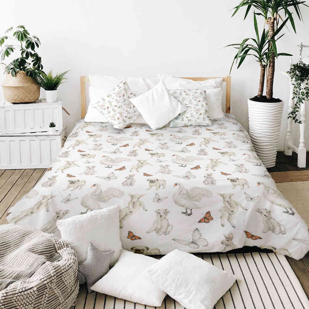Couverture thérapeutique originale - Housse en coton blanc animaux mignons