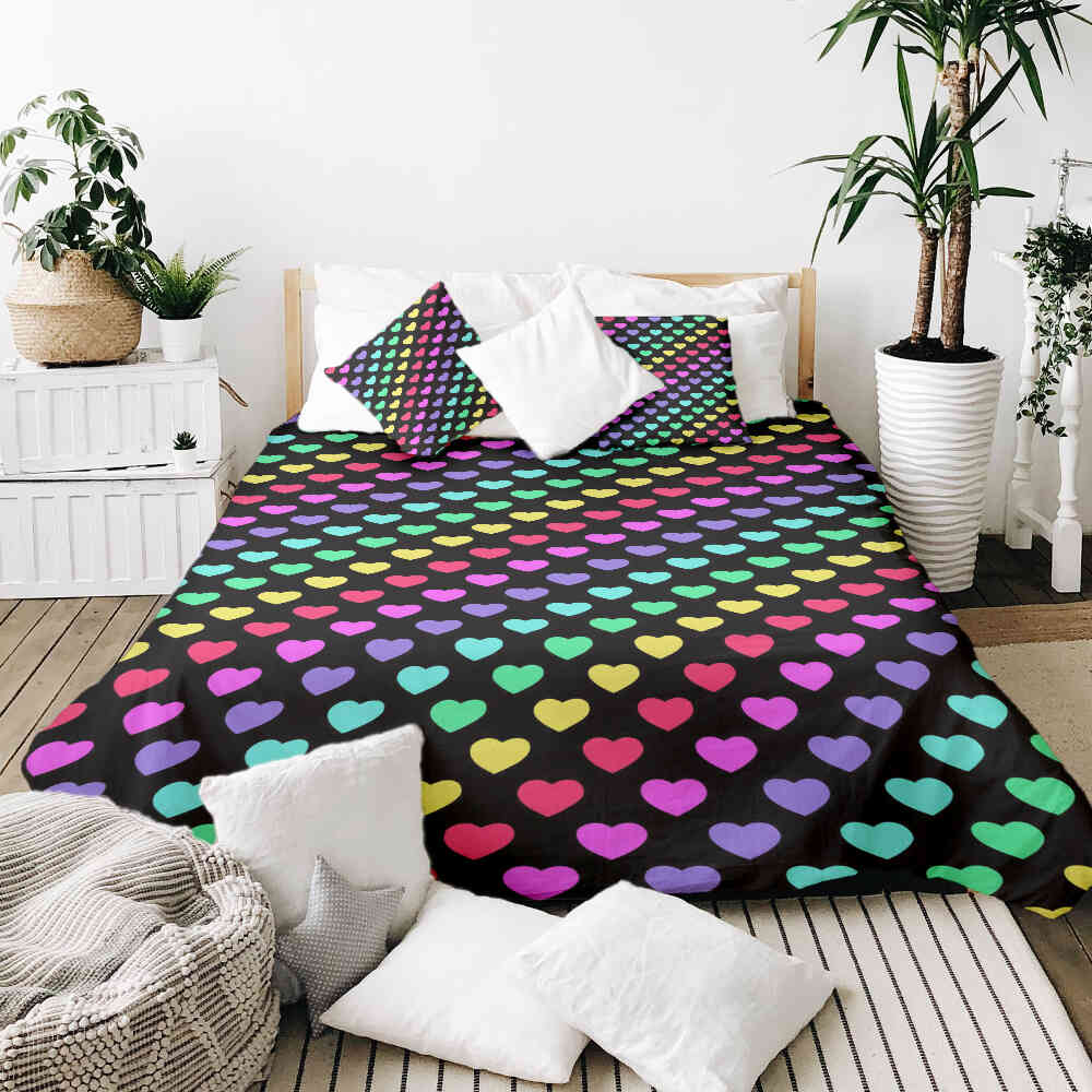 Couverture thérapeutique originale - Housse en coton cœurs colorés