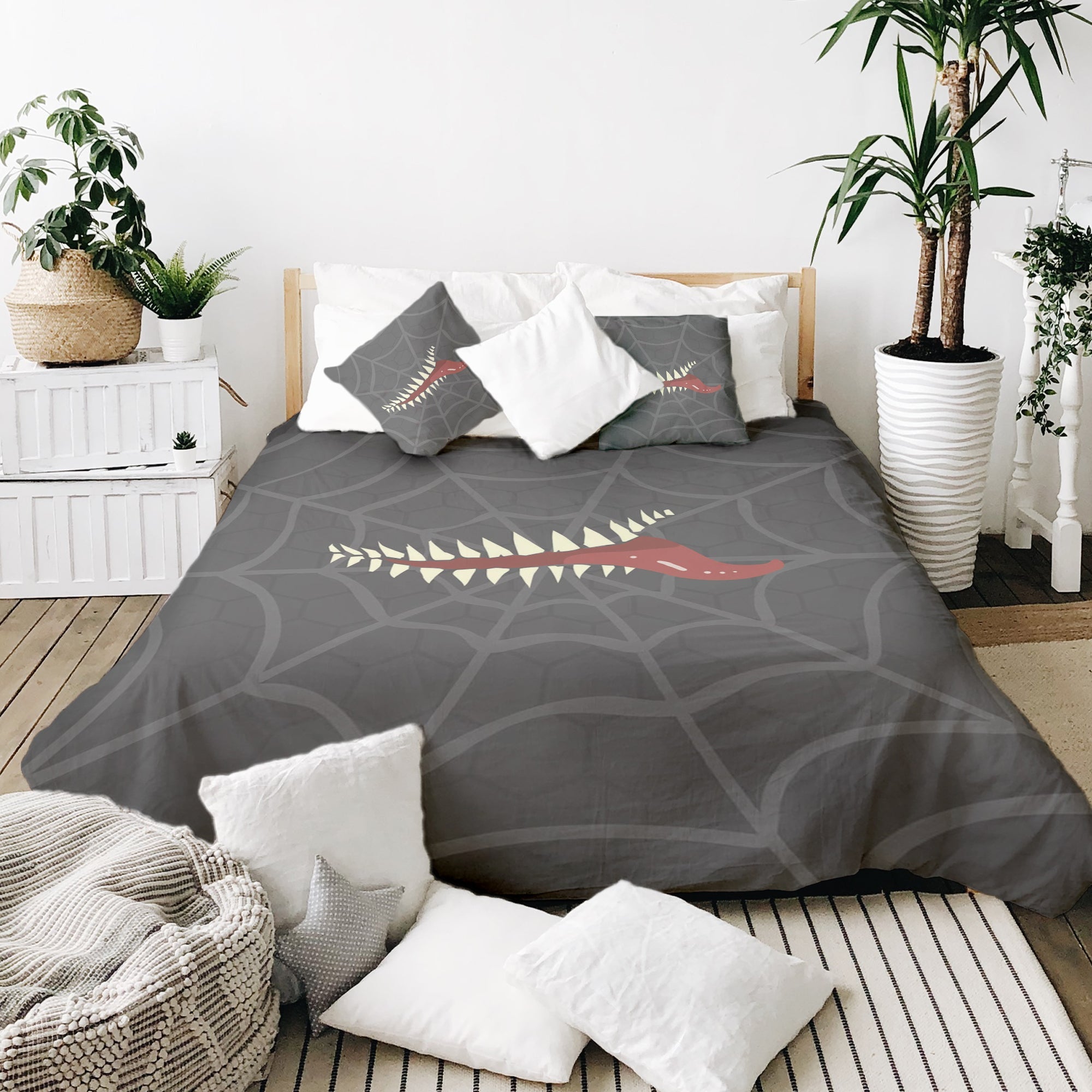 Couverture Thérapeutique Originale TD - Ensemble de Literie en Coton Gris Toile d'Araignée