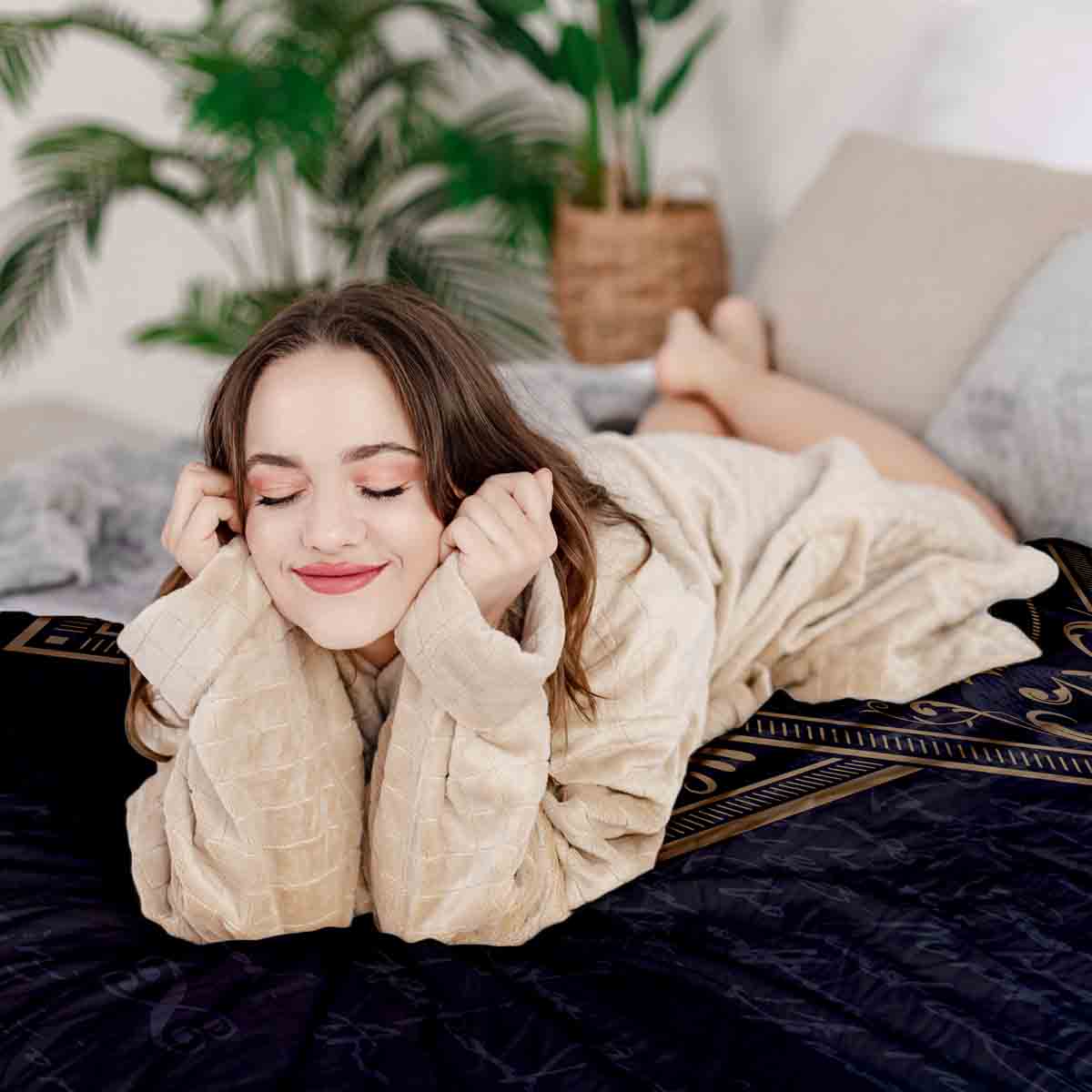Couverture thérapeutique originale - Housse en coton noir Mandala mystique
