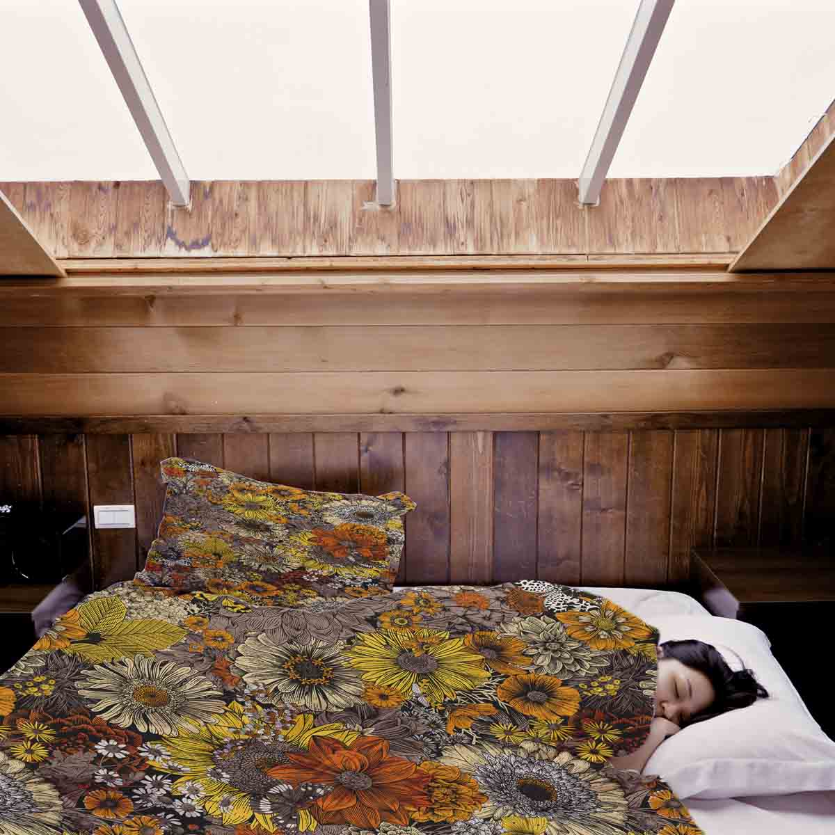 Original Therapiedecke - Ensemble de literie en coton fleurs jaunes