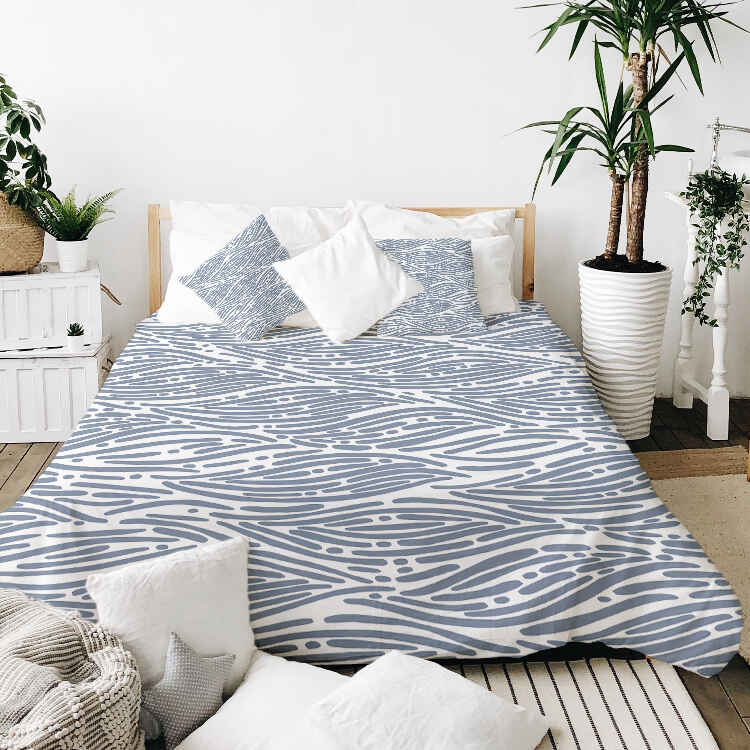 Ensemble de literie avec couverture thérapeutique motif ondulé bleu