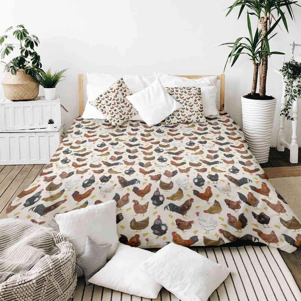Couette thérapeutique ensemble de literie blanc avec beaucoup de poulets