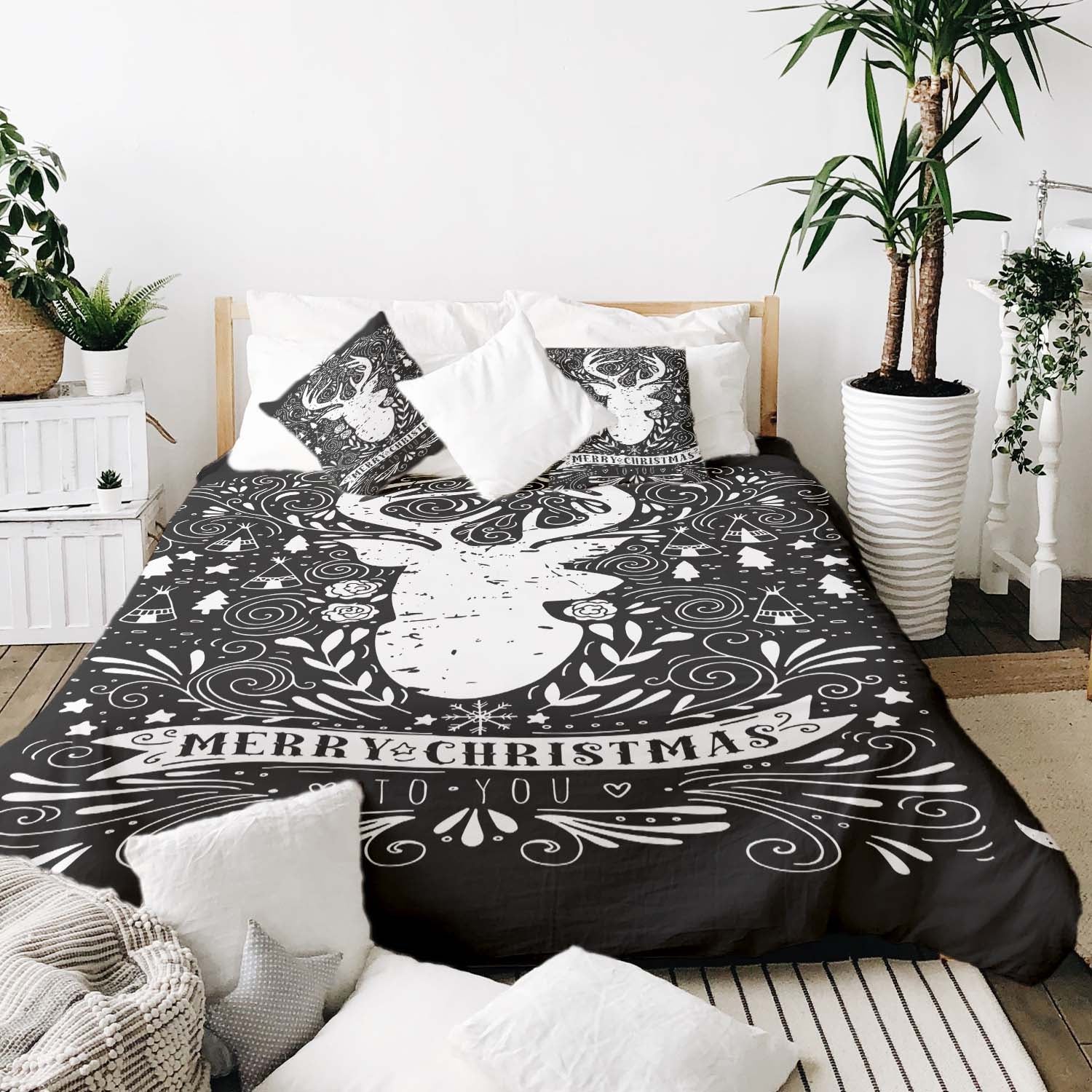 Couverture thérapeutique originale - Housse en coton noire Joyeux Noël