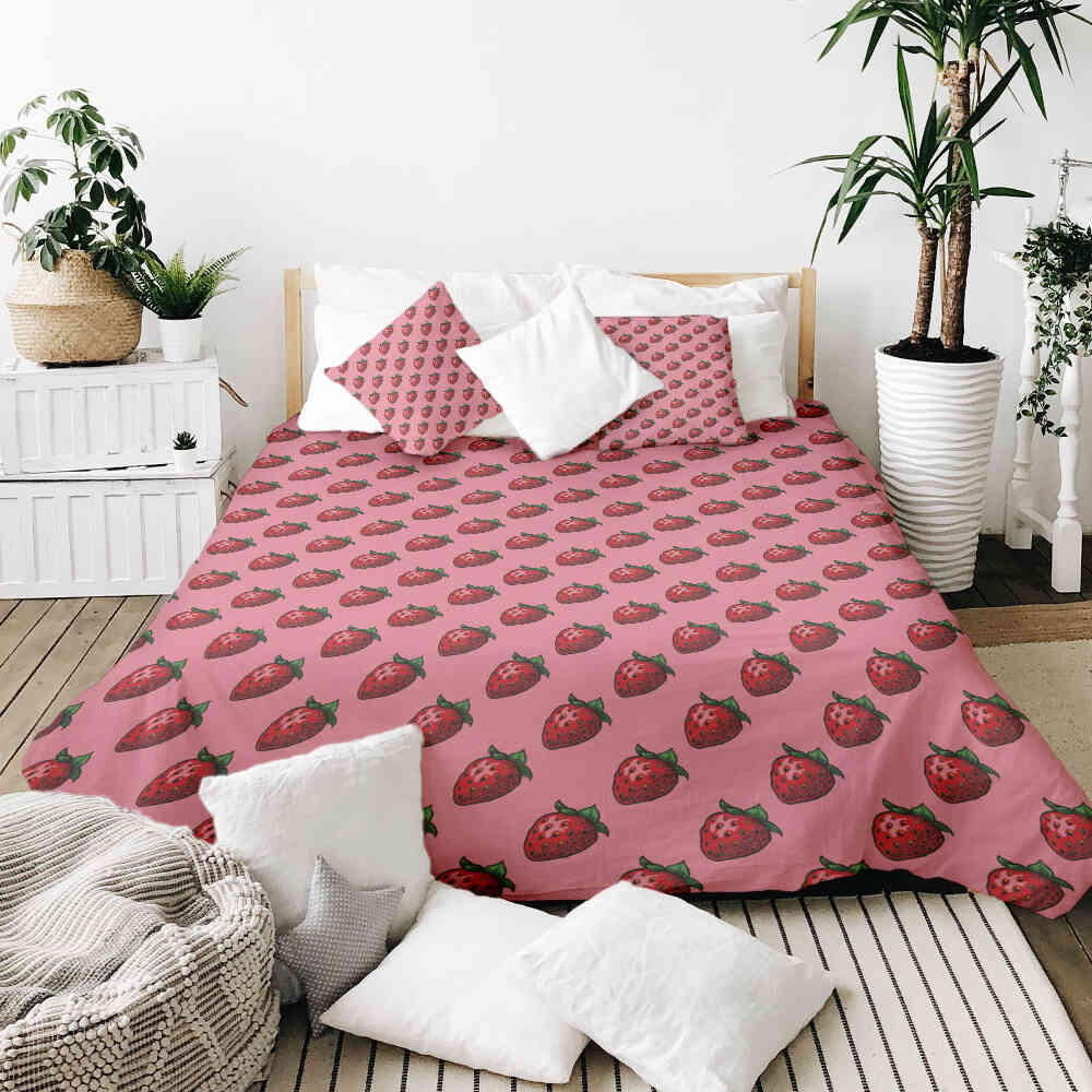 Couverture thérapeutique originale - Housse en coton rose avec fraises