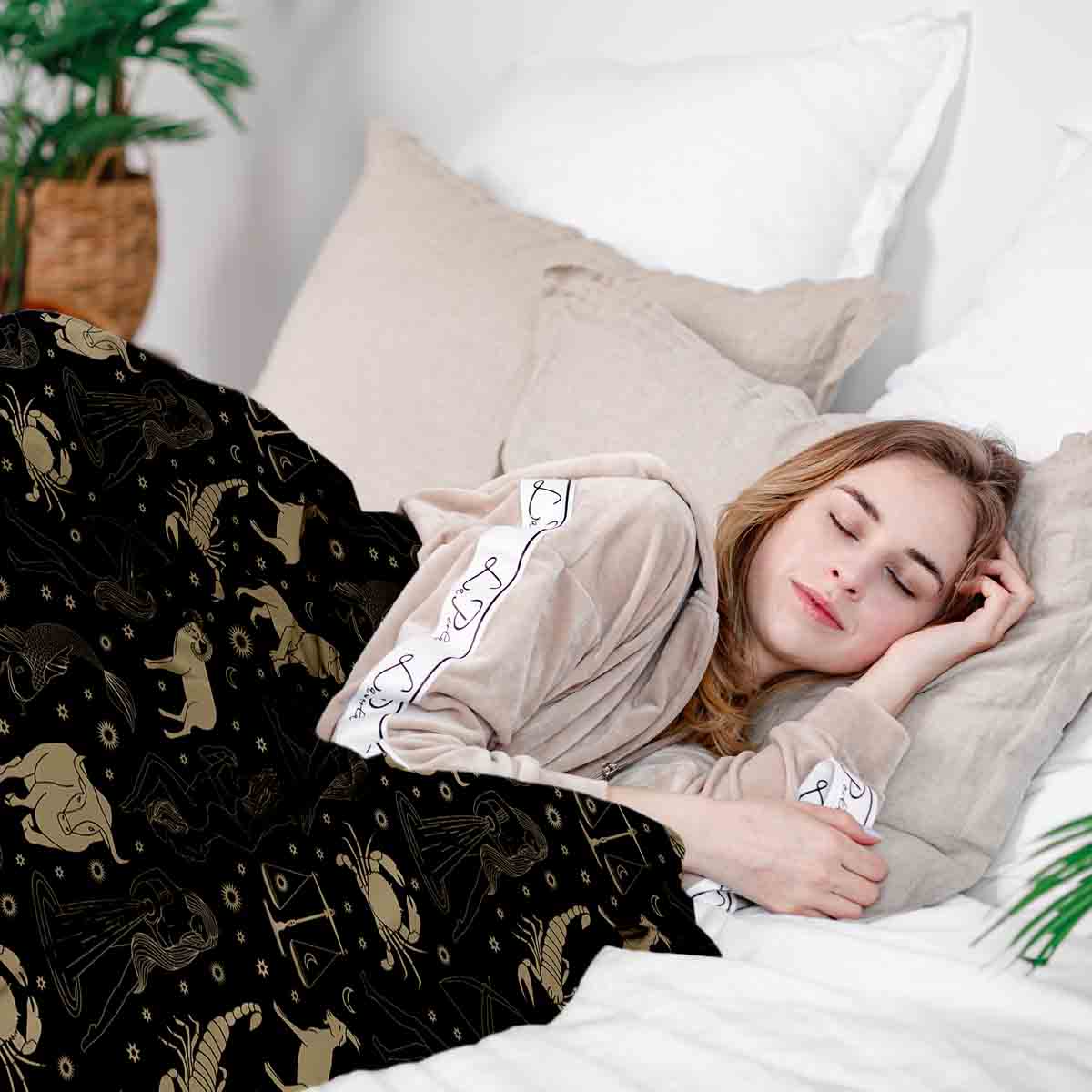Couverture thérapeutique originale - Housse en coton noire avec constellations