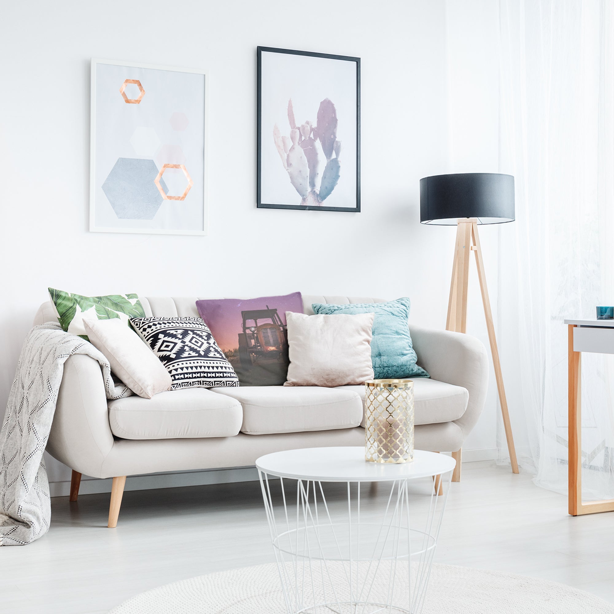 Coussin de santé violet avec tracteur