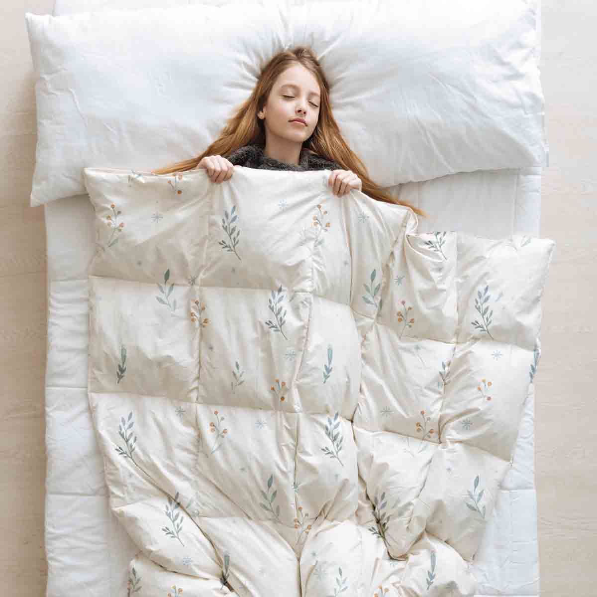 Couverture thérapeutique originale - Housse en coton blanche avec fleurs de printemps