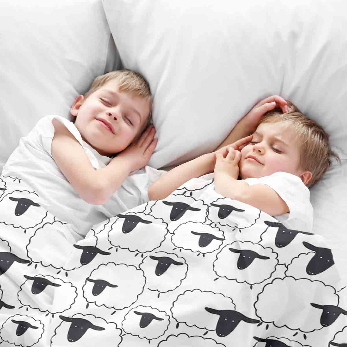Ensemble de literie avec couverture thérapeutique blanche avec moutons