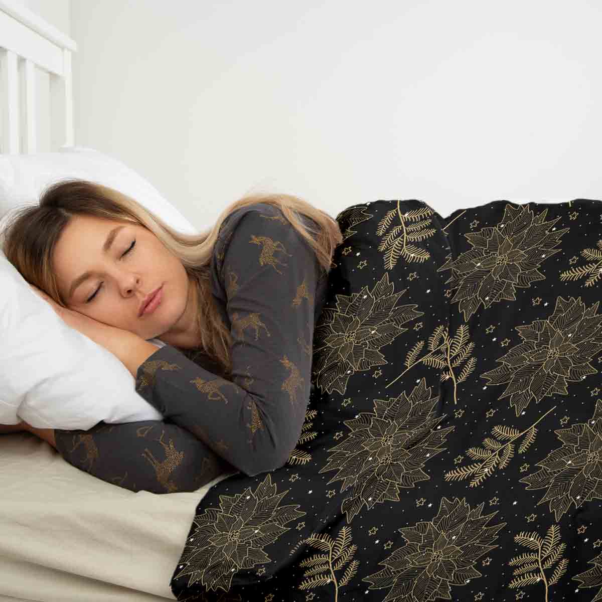 Couverture thérapeutique originale - Housse en coton noire Étoile de Noël