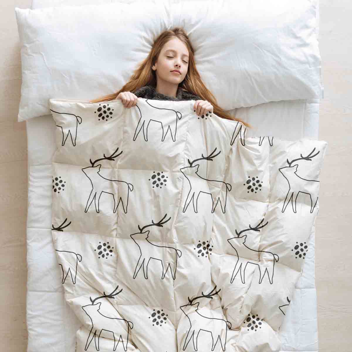 Couverture thérapeutique originale - Housse en coton blanc avec cerf