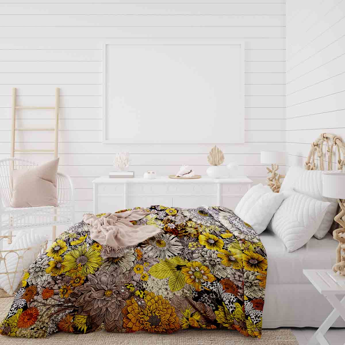 Original Therapiedecke - Ensemble de literie en coton fleurs jaunes