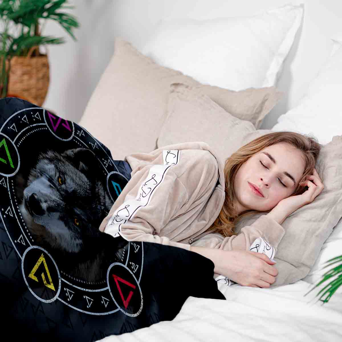 Original Therapiedecke - Ensemble de literie en coton gris avec loup
