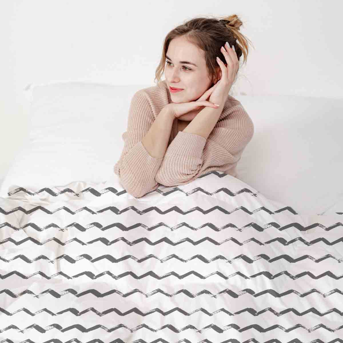 Couverture thérapeutique originale - Housse en coton blanc Zigzag