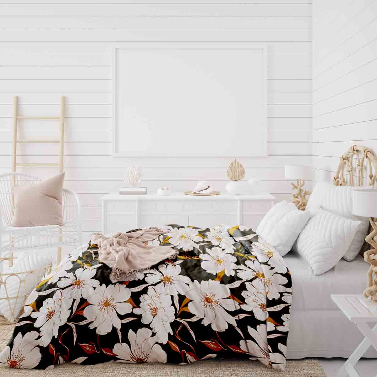 Original Therapiedecke - Ensemble de literie en coton avec fleurs d'Aster rose