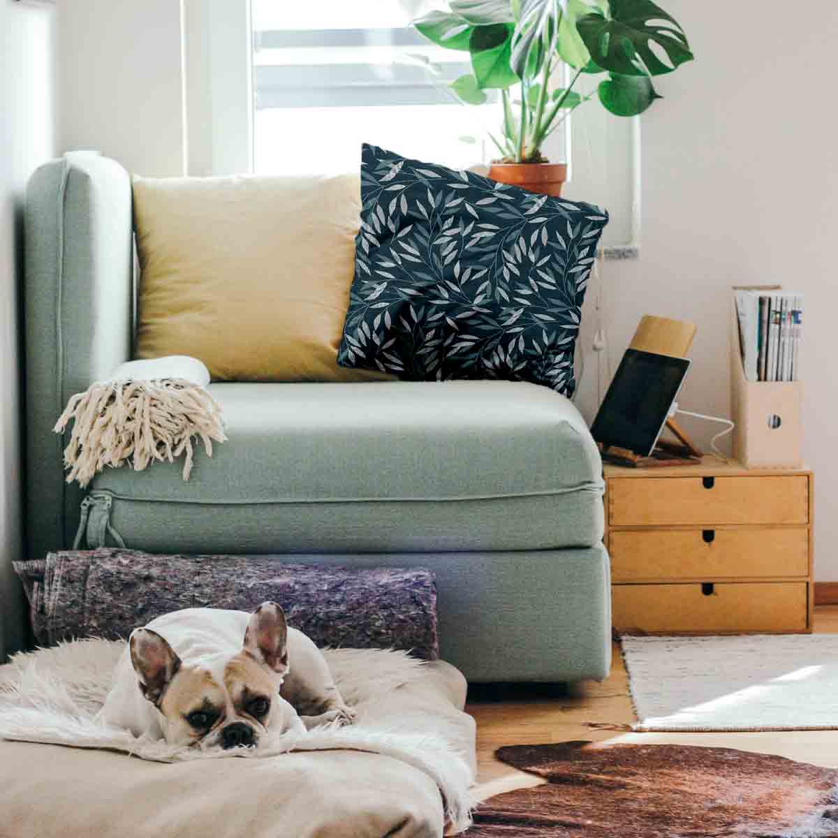 Coussin de santé avec des branches bleues
