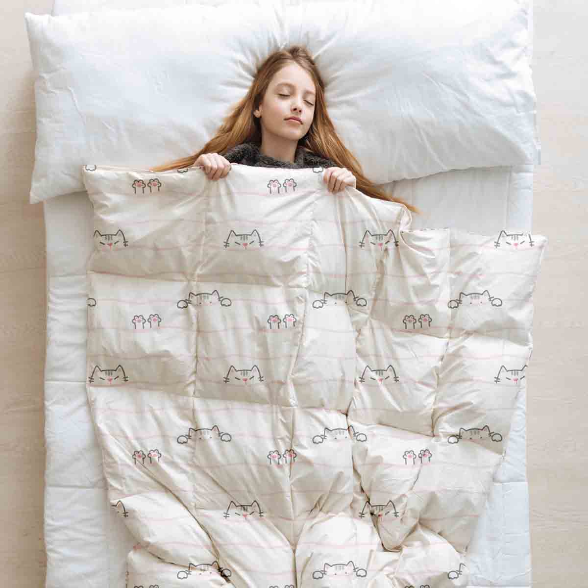 Original Therapiedecke - Ensemble de literie en coton Blanc avec petits chats