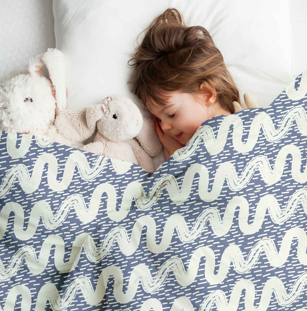 Original Therapiedecke - Ensemble de literie en coton bleu avec vagues blanches