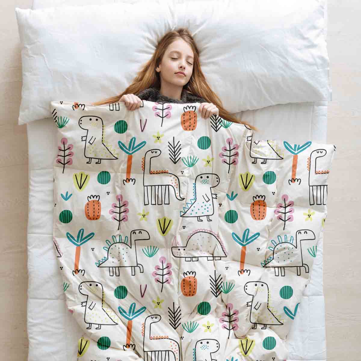 Couverture thérapeutique originale - Housse en coton avec des dinos colorés