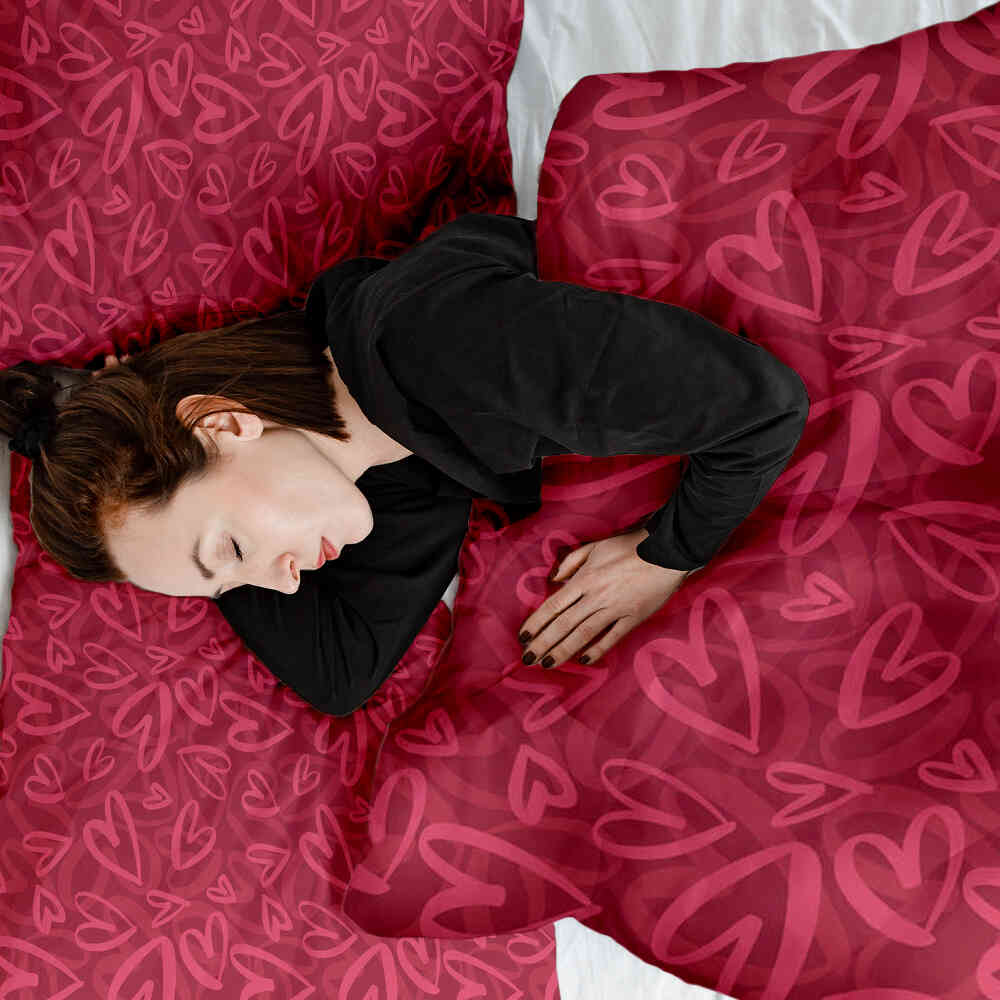 Couverture thérapeutique originale - Housse en coton rouge avec motif cœur rose