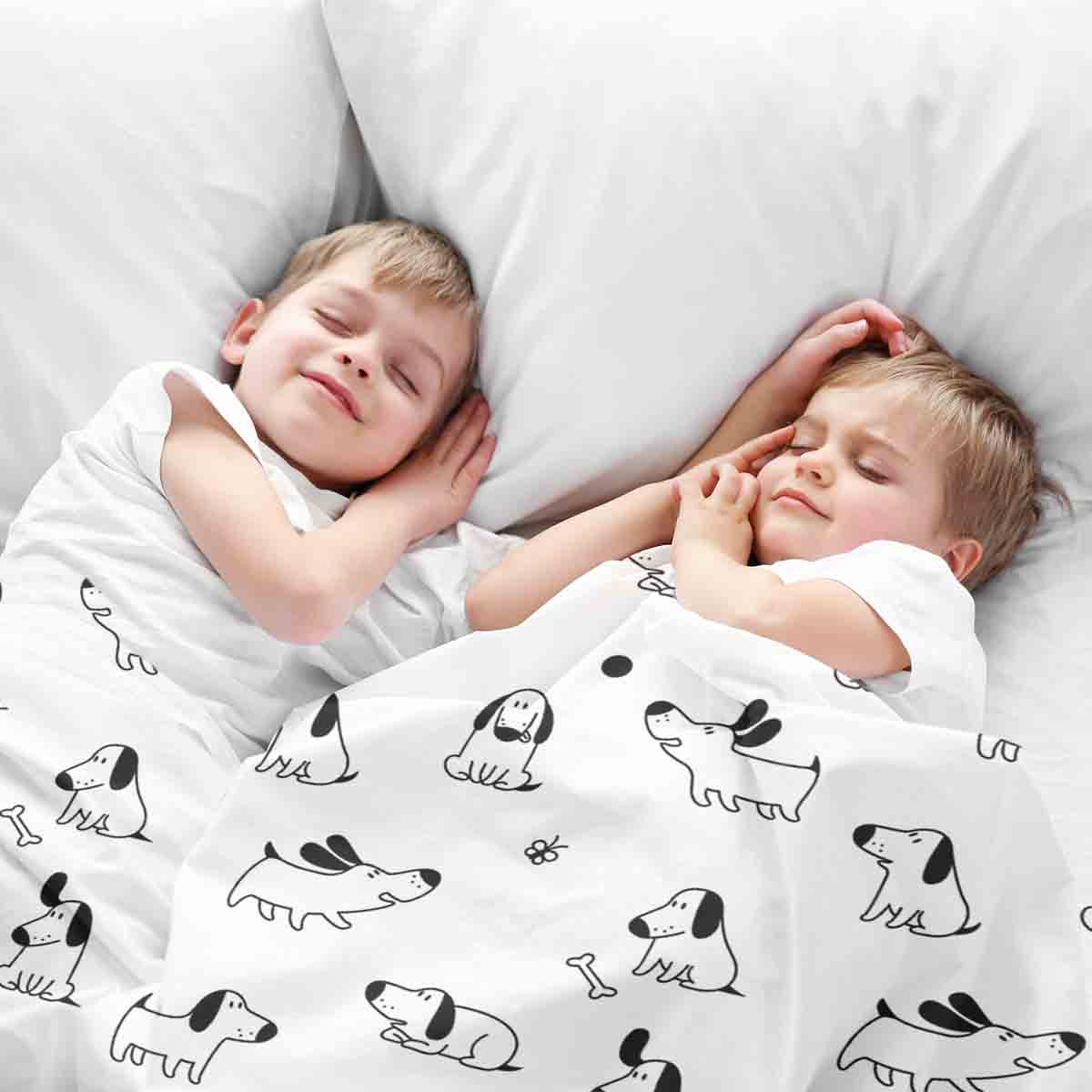Couverture thérapeutique originale - Housse en coton blanc avec chiens