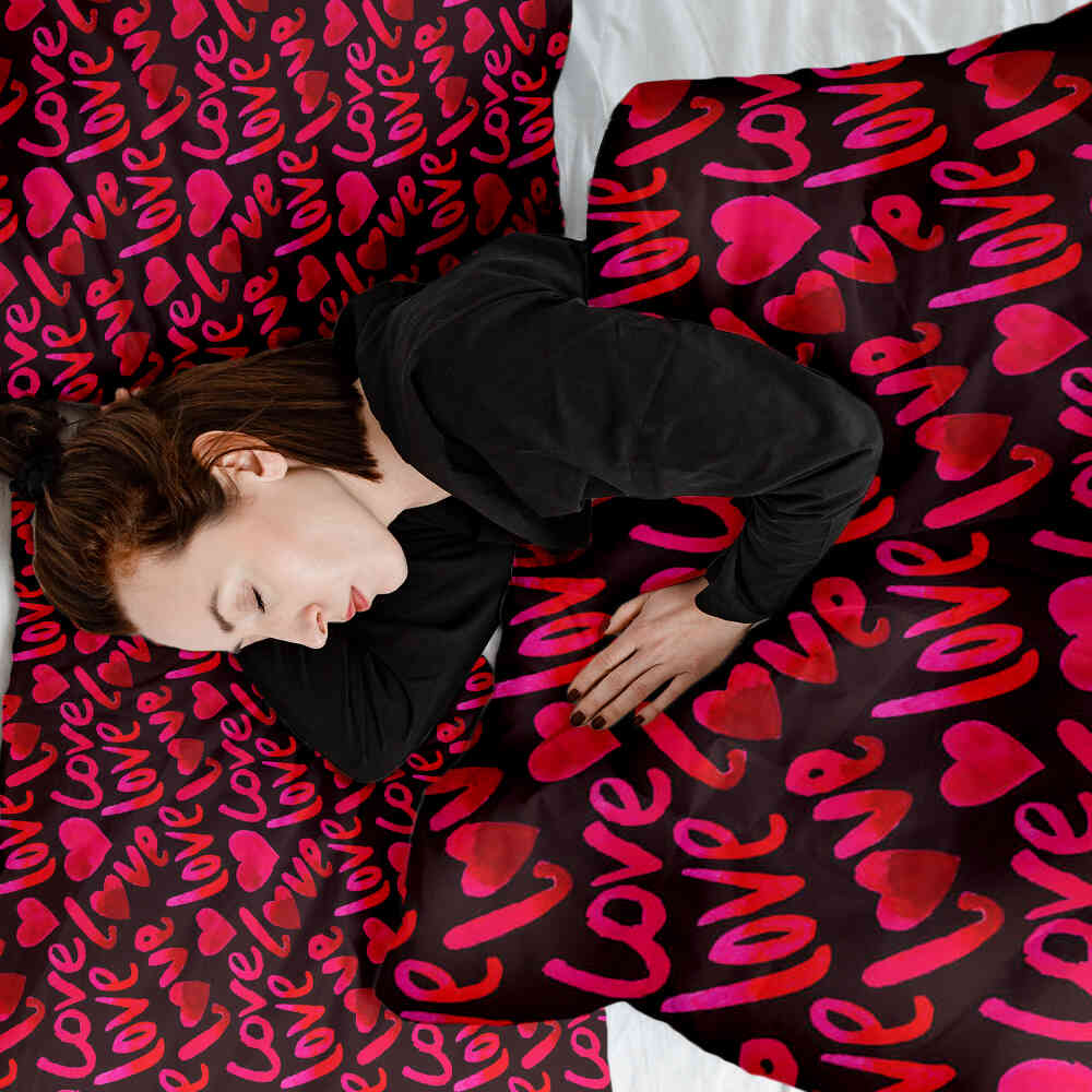 Original Therapiedecke - Ensemble de literie en coton Noir avec inscription Love
