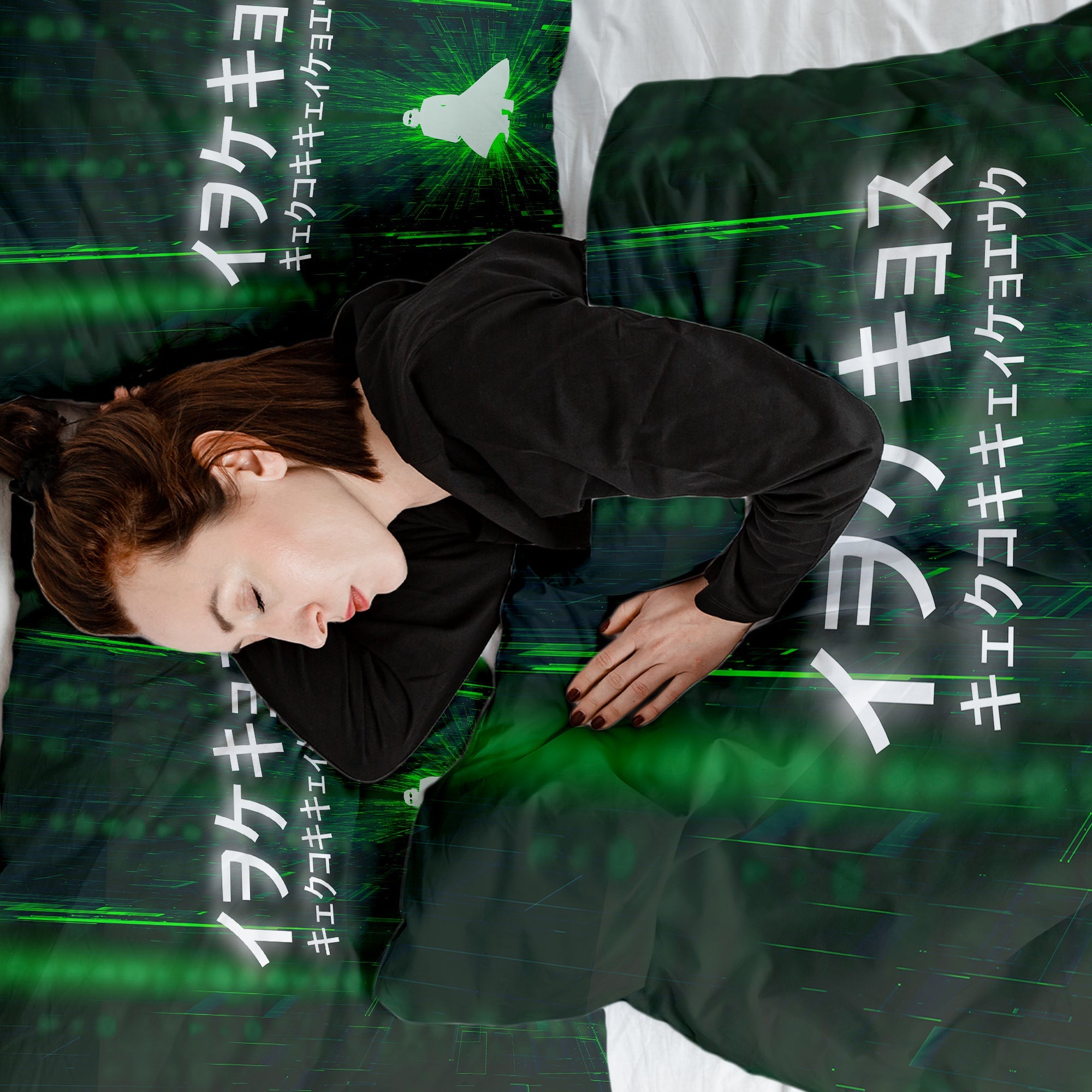 Couverture Thérapeutique Originale TD - Ensemble de Literie en Coton Vert avec Caractères d'Écriture