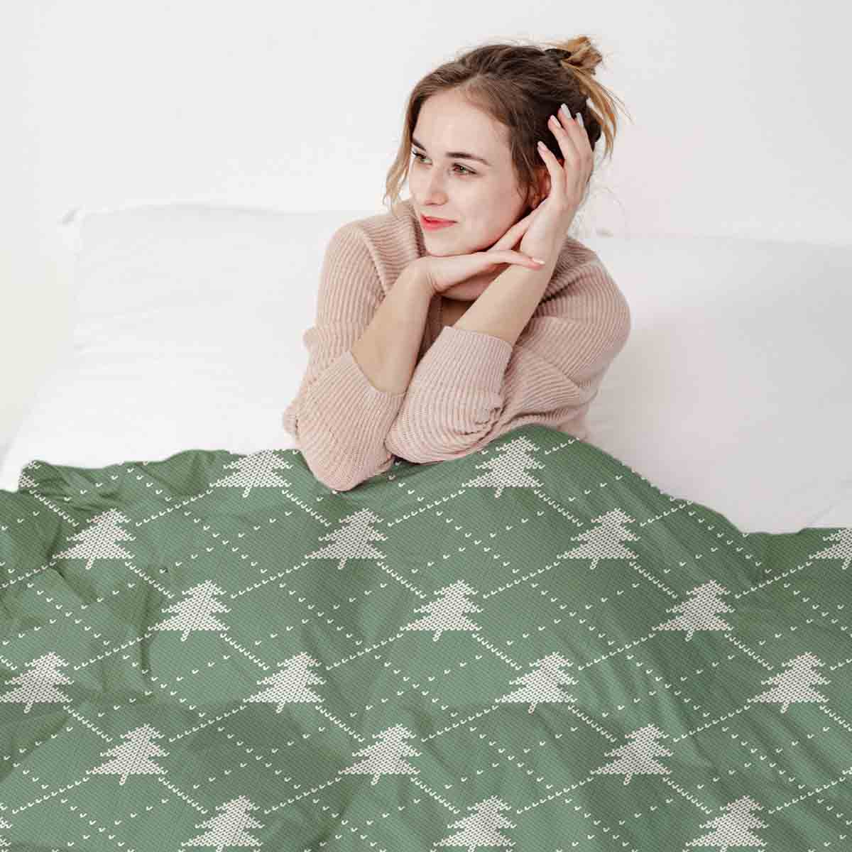 Original Therapiedecke - Ensemble de literie en coton Vert avec sapins