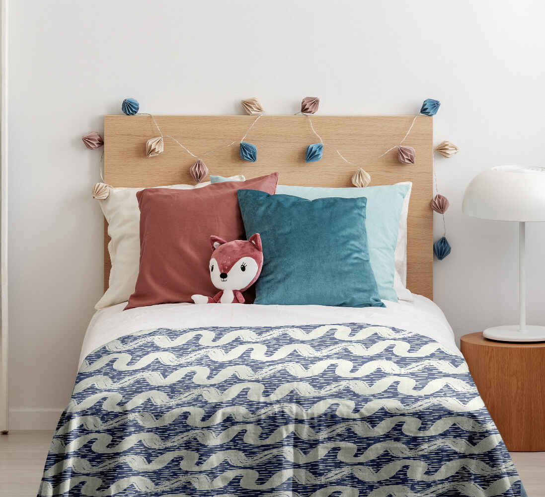 Original Therapiedecke - Ensemble de literie en coton bleu avec vagues blanches