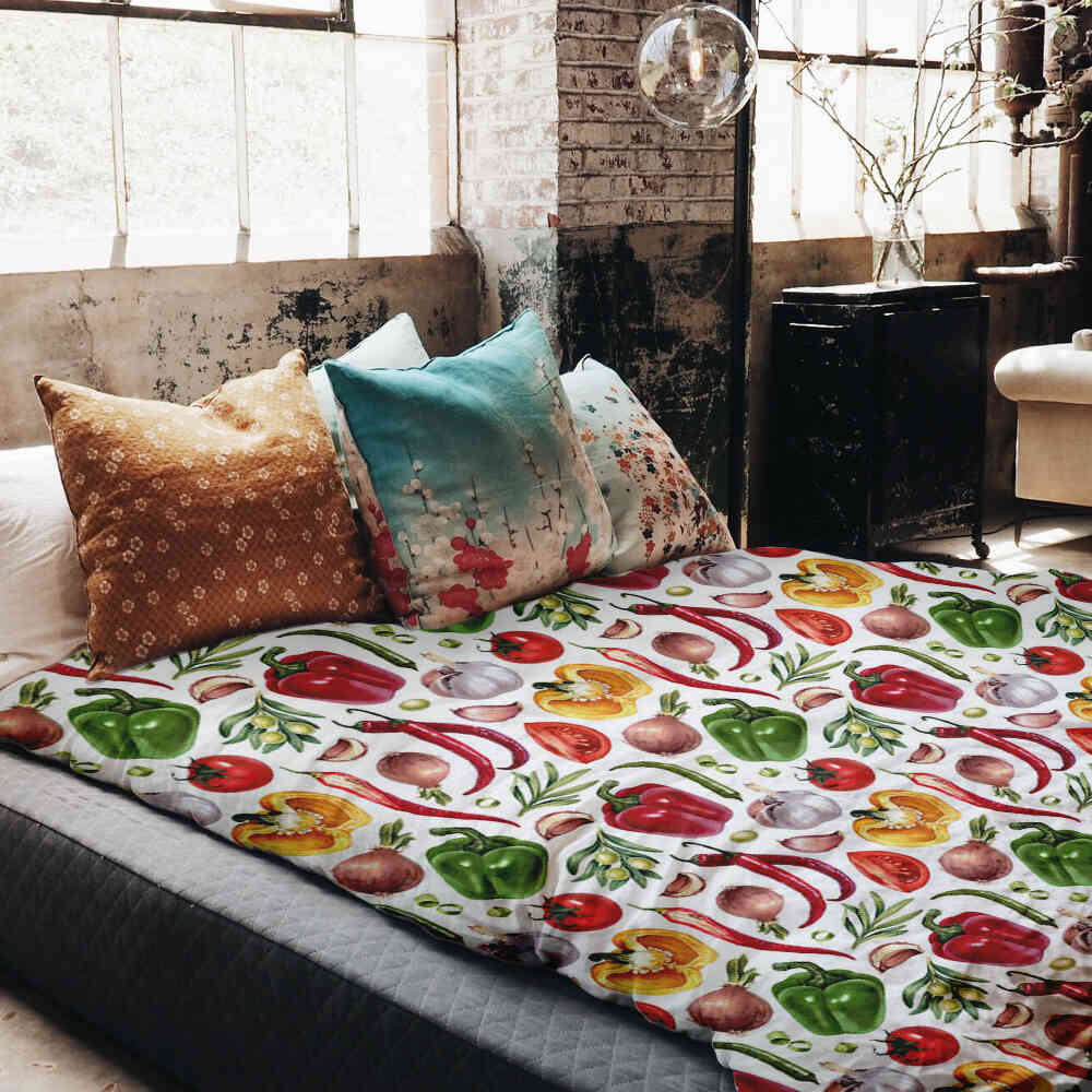 Couverture Thérapeutique Originale TD - Ensemble de Literie en Coton avec Légumes
