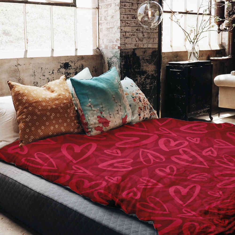 Original Therapiedecke - Ensemble de literie en coton Rouge avec motif cœur rose