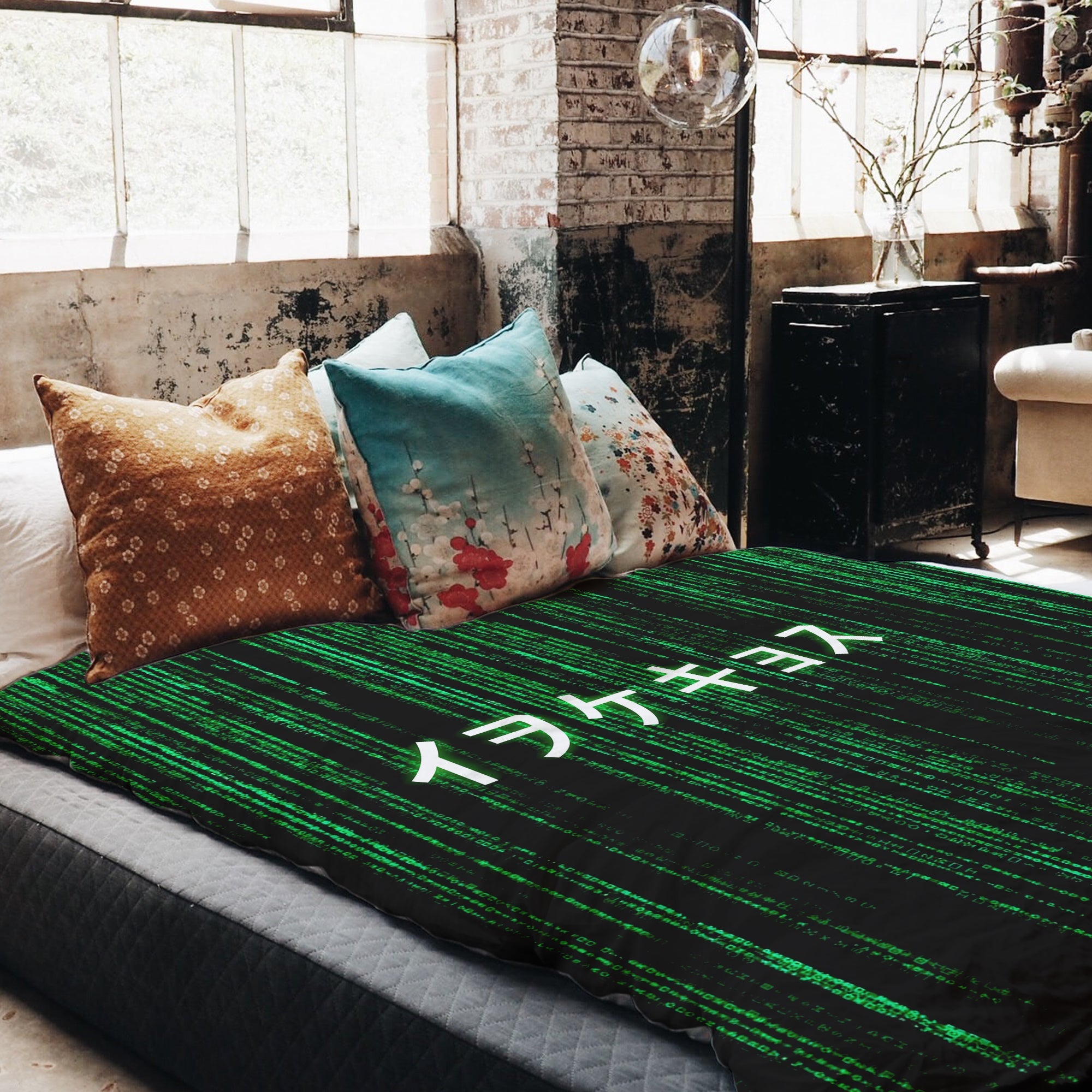 Couverture Thérapeutique Originale TD - Ensemble de Literie en Coton Vert Code Matrix