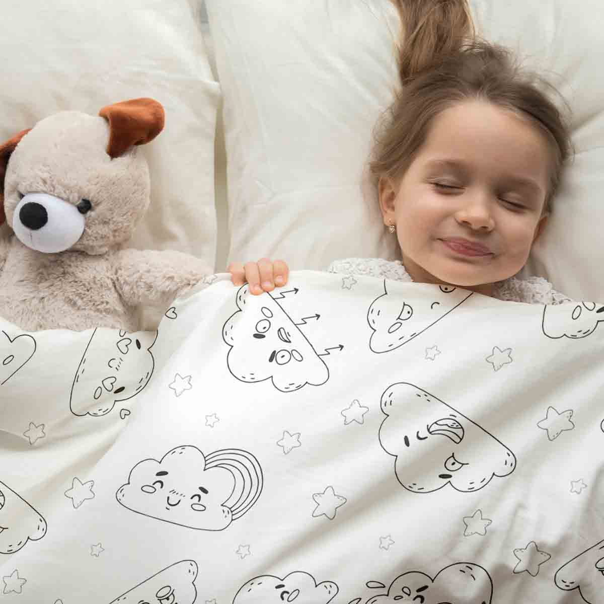 Original Therapiedecke - Ensemble de literie en coton Blanc avec nuages amusants