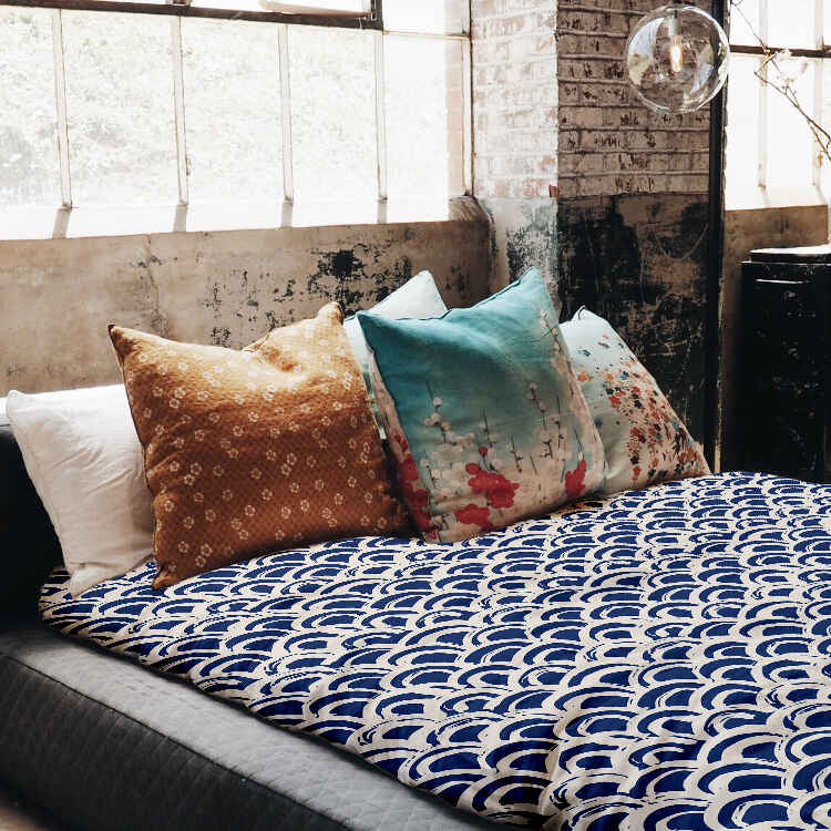 Couverture thérapeutique originale - Housse en coton motif vagues bleues