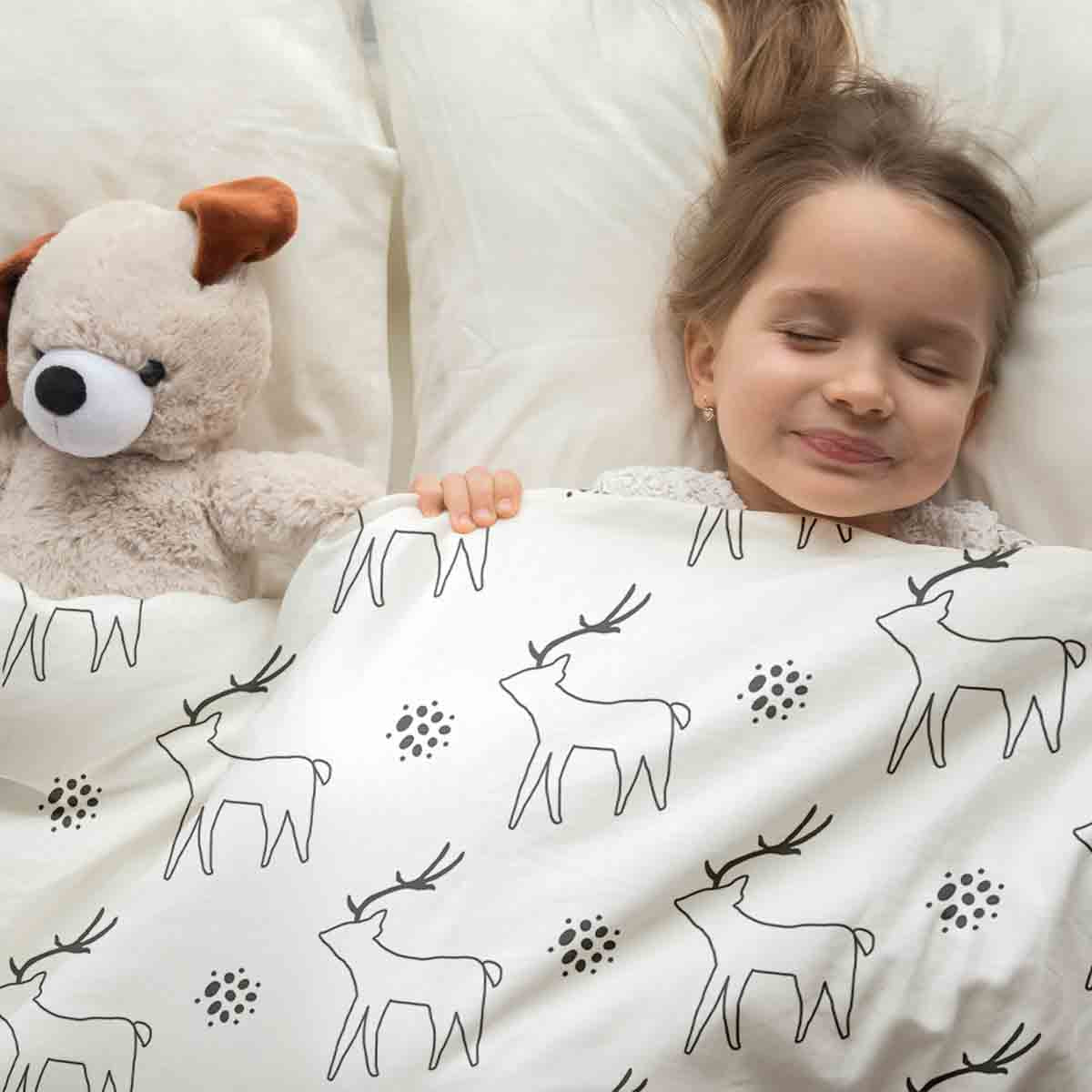 Couverture thérapeutique originale - Housse en coton blanc avec cerf