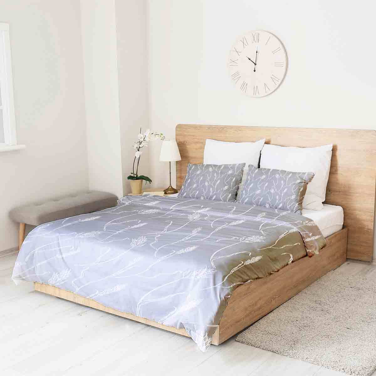 Original Therapiedecke - Ensemble de literie en coton Gris foncé avec branches blanches