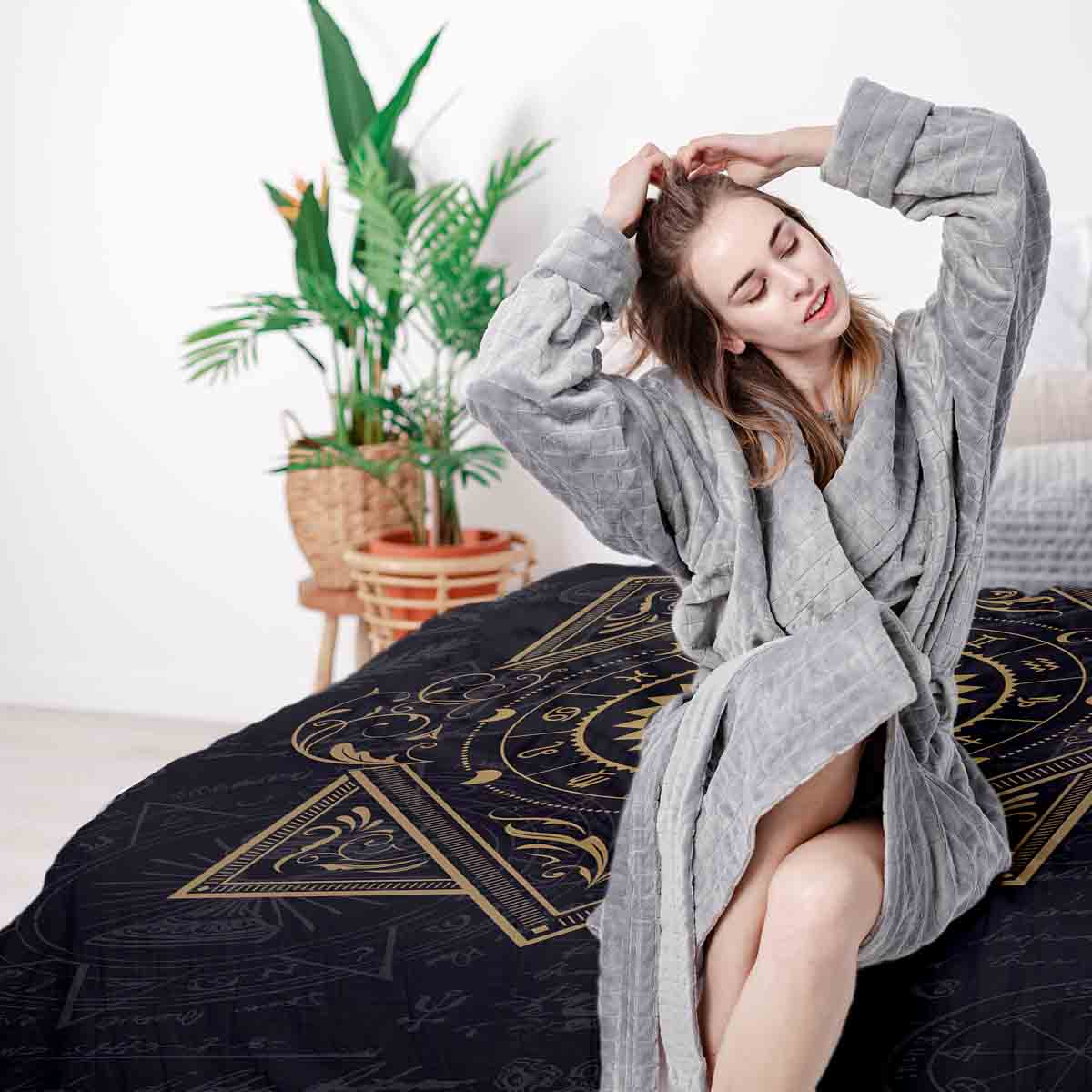 Couverture thérapeutique originale - Housse en coton noir Mandala mystique