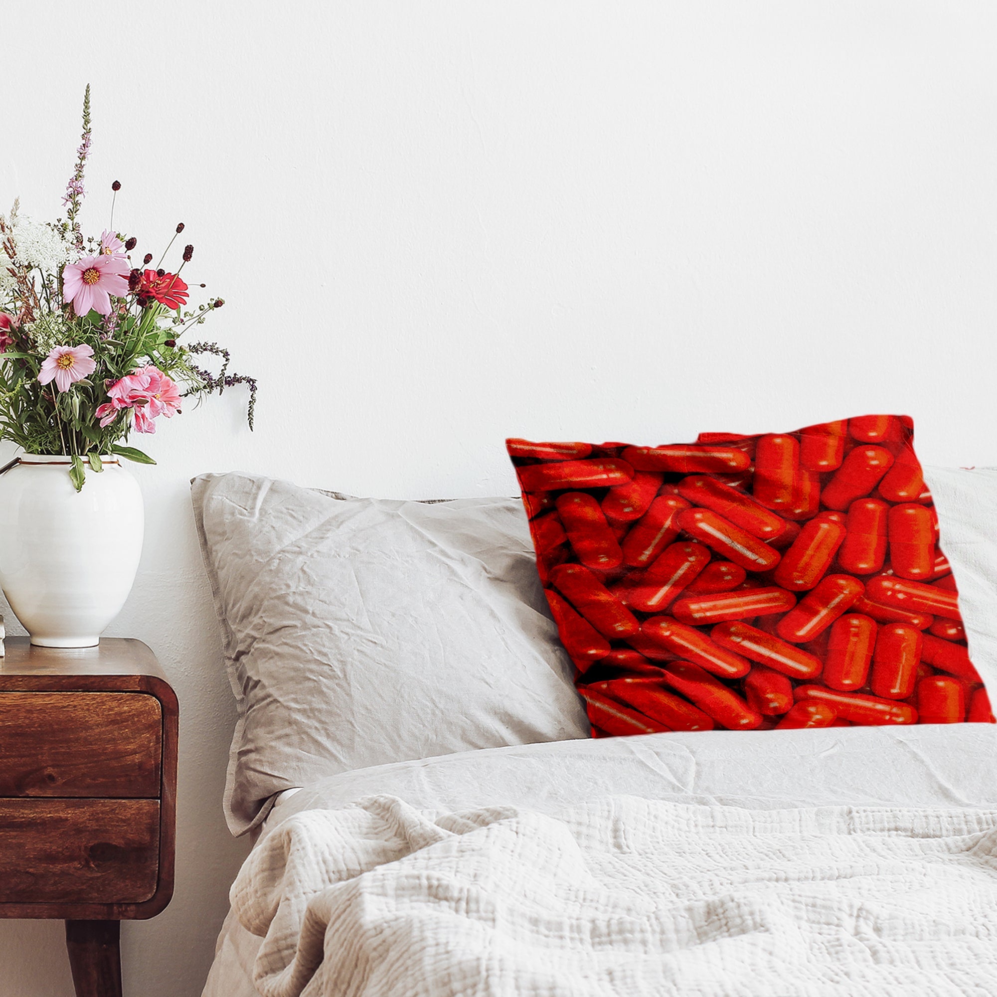 Coussin de santé rouge comprimés